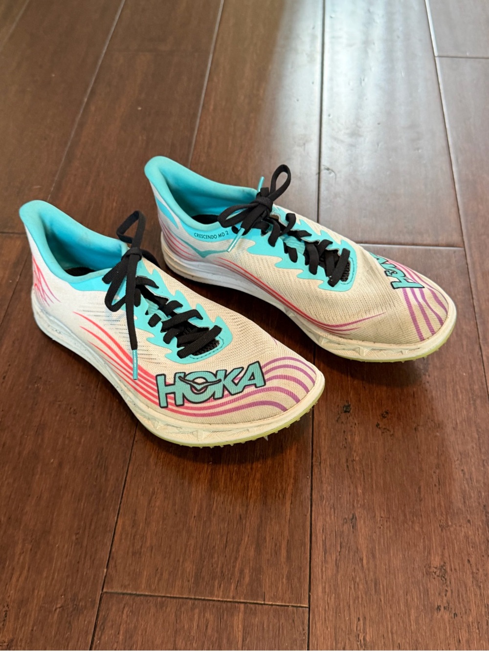 Hoka Women's Running Track Shoes in White, Teal & Pink